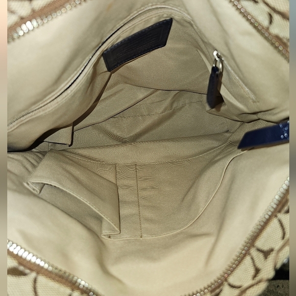 NEW AUTHENTIC COACH TOTE BAG JACQUARD SIGNATURE C WITH BLUE PATENT LEATHER TRIM - Picture 11 of 16